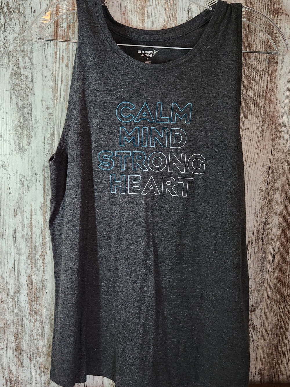 Old Navy Active "Calm Mind Strong Heart" Gray Graphic Tank Top Gym Training M